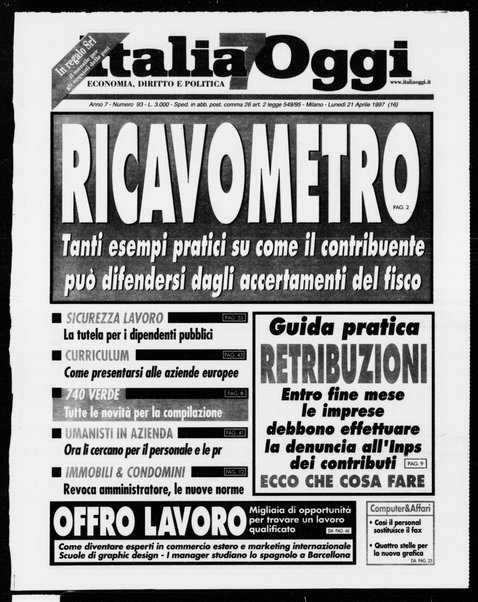 Italia oggi : quotidiano di economia finanza e politica